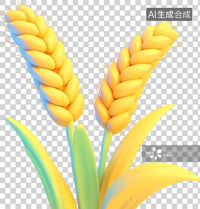 【AI数字艺术】两株金黄色麦穗叶子三维粘土插画图片素材