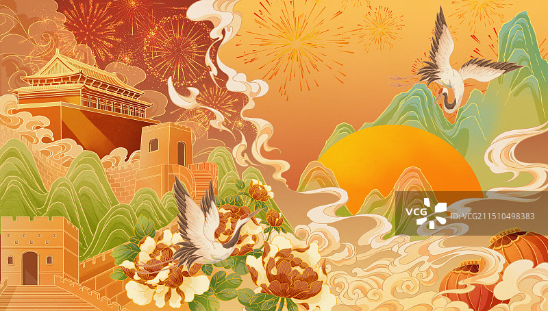 中国风国庆节喜庆庆祝插画图片素材
