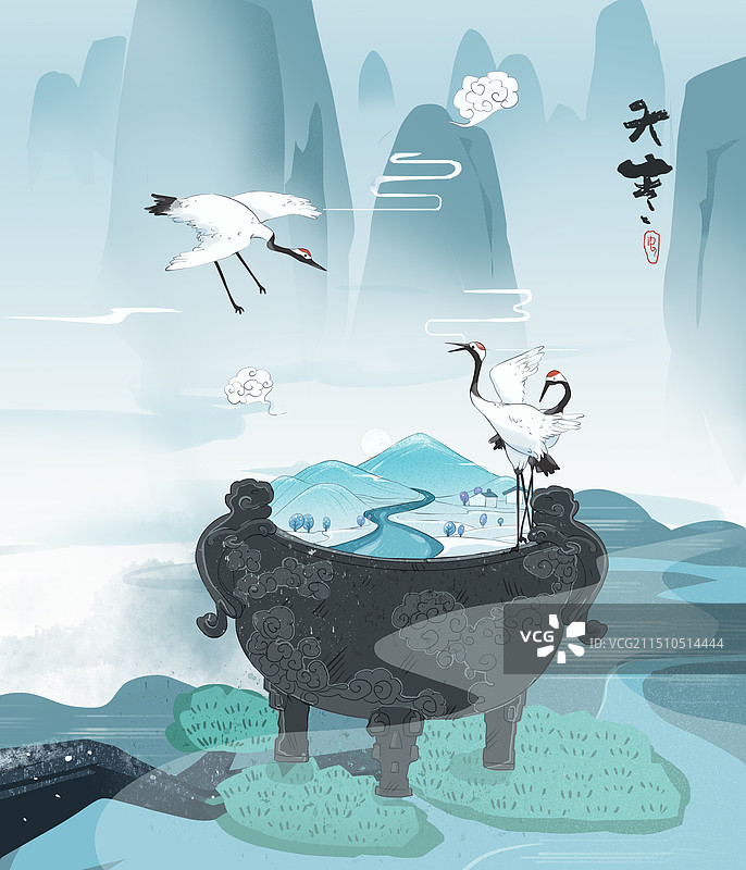 淡雅山水白鹤中国风图片素材