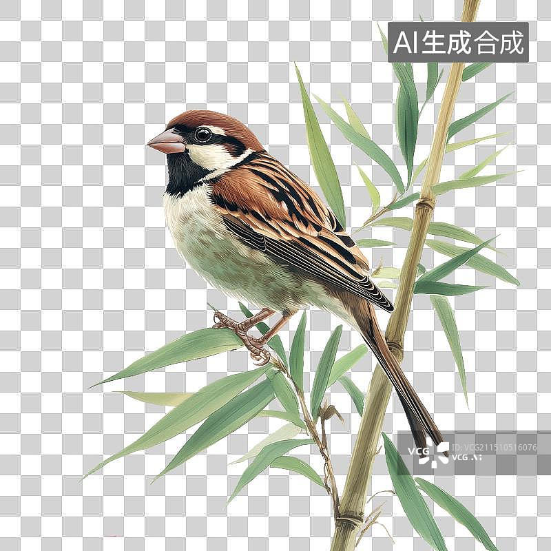 【AI数字艺术】国潮国风一只麻雀站在树枝上元素图片素材