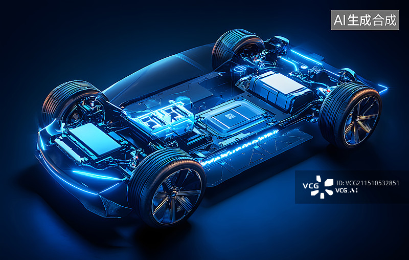 【AI数字艺术】科技汽车底部电池芯片传感器图片素材