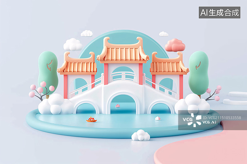 【AI数字艺术】中国古代传统建筑历史文化古城3D渲染插画图片素材