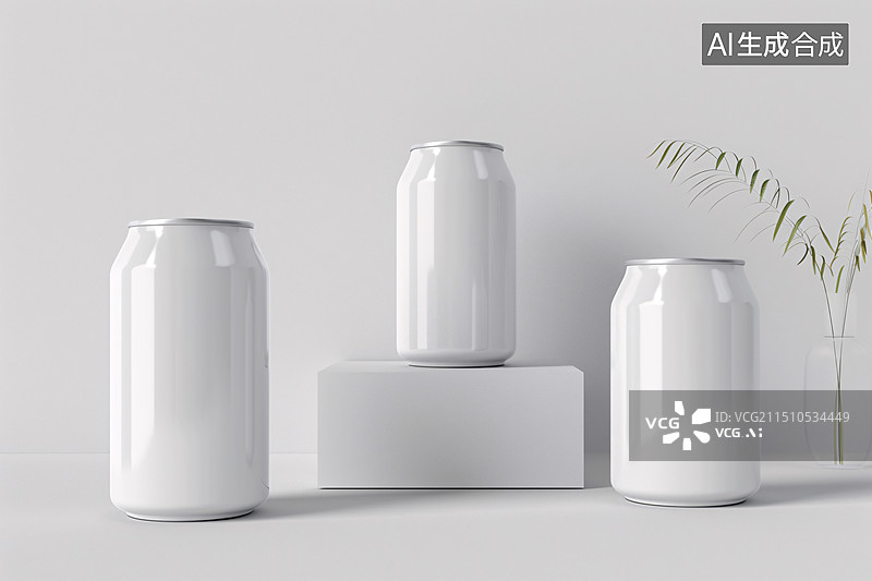 【AI数字艺术】白色背景啤酒苏打水铝罐设计模板3d渲染图片素材