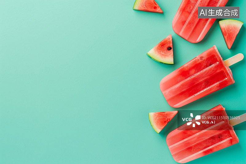 【AI数字艺术】立夏节气切成片的西瓜冰棍顶视图夏天插画图片素材
