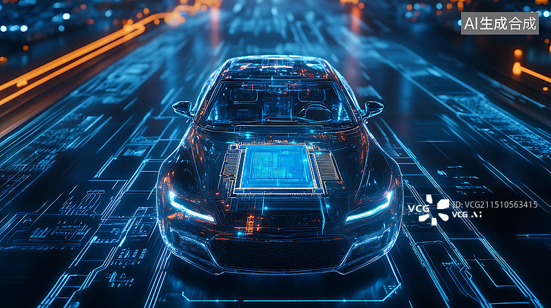 【AI数字艺术】汽车芯片科技背景图图片素材
