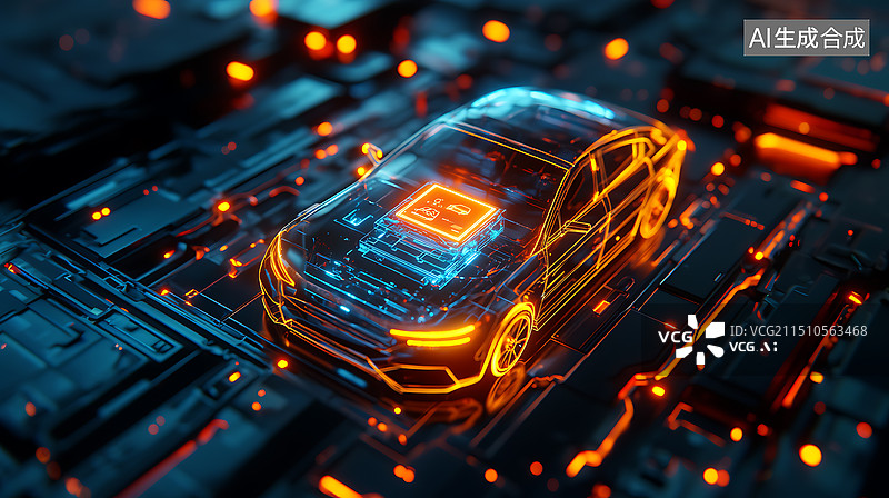 【AI数字艺术】汽车芯片科技背景图图片素材