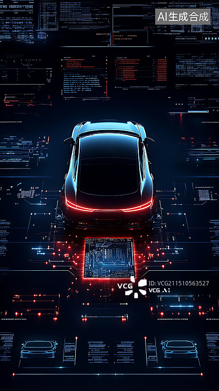 【AI数字艺术】汽车芯片科技背景图图片素材
