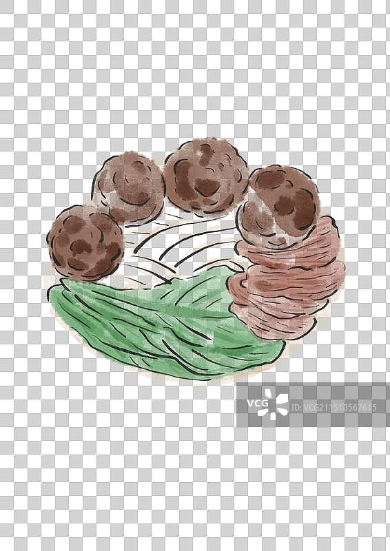 水墨风潮汕美食插画元素-牛肉粿条图片素材