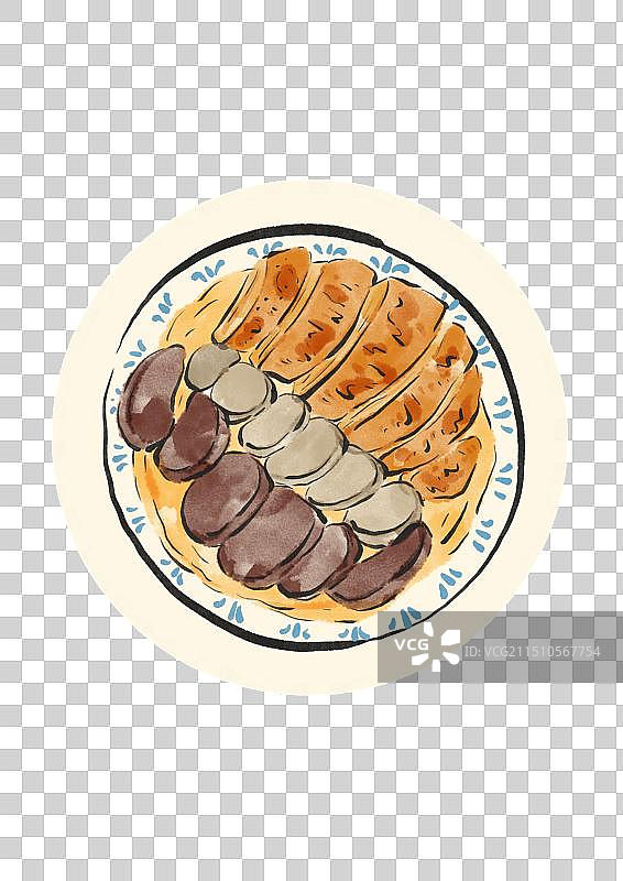 水墨风潮汕美食插画元素-卤鹅图片素材
