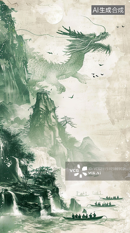 【AI数字艺术】中国水墨山水画图片素材