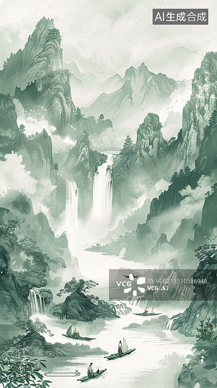 【AI数字艺术】中国水墨山水画图片素材