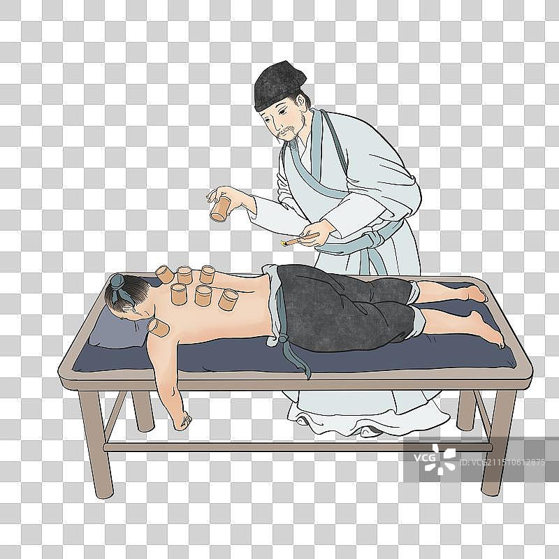 拔罐中医针灸推拿治疗插画图片素材