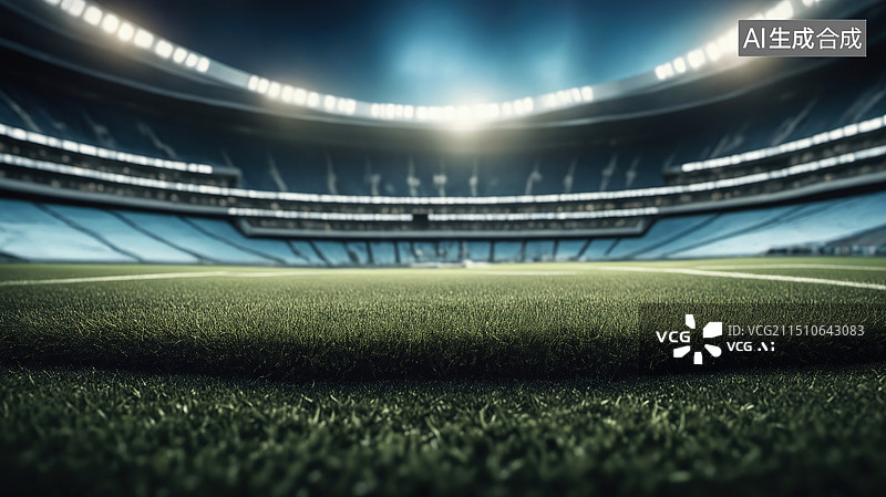 【AI数字艺术】静谧之夜：足球场灯光下的空旷景象图片素材