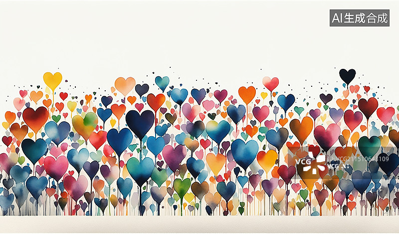 【AI数字艺术】多彩心形森林：活力四射的艺术之作图片素材