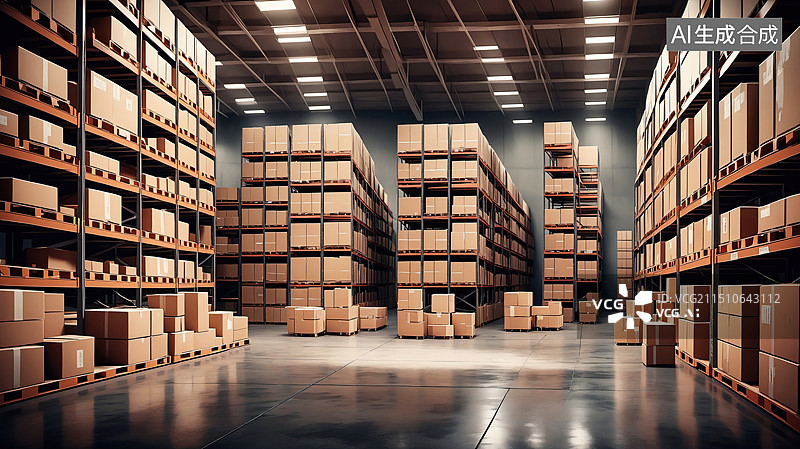 【AI数字艺术】大型仓库内部：整洁有序的存储空间图片素材