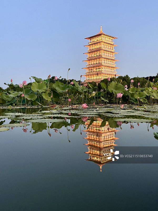 夜色下的西安世园会长安塔图片素材