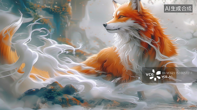 【AI数字艺术】山海经神兽九尾狐图片素材