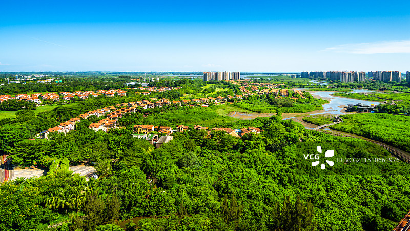 海南澄迈富力红树湾湿地公园航拍视角全景图图片素材