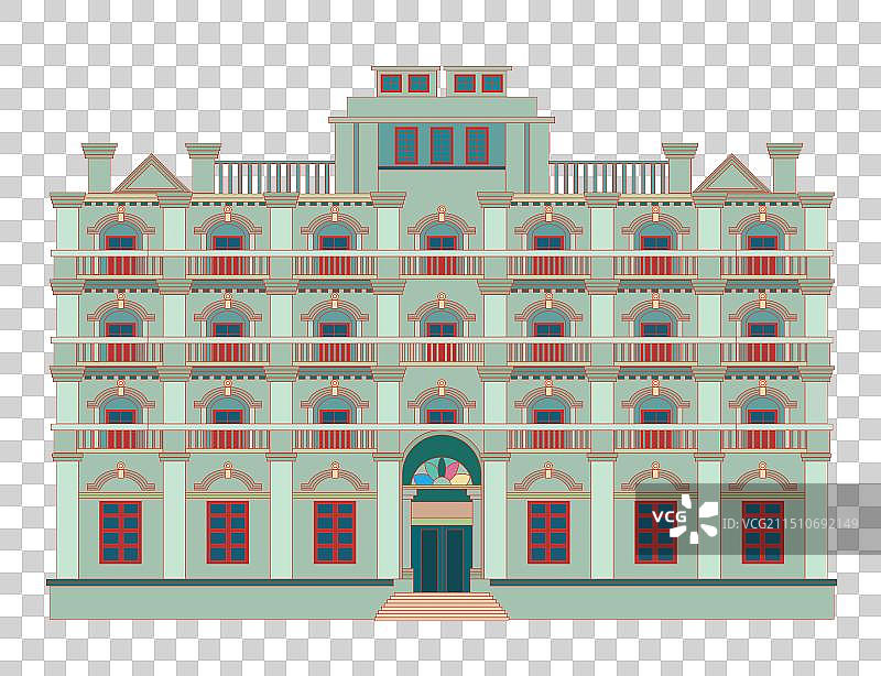 国风地标系列—江西 南昌八一起义纪念馆 矢量插画图片素材