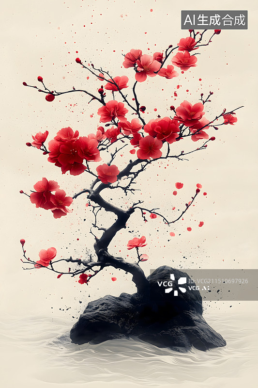 【AI数字艺术】红梅树枝背景壁纸图片素材