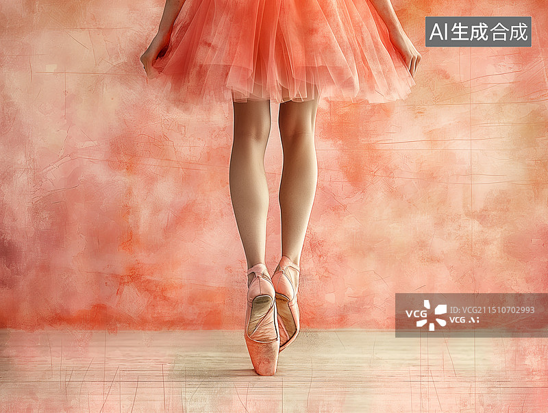 【AI数字艺术】芭蕾舞演员穿着尖头鞋的脚站地板上图片素材