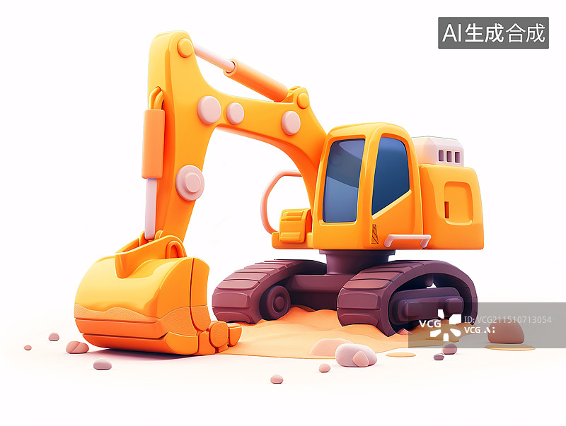 【AI数字艺术】挖掘机3D卡通形象劳动节工业建造概念插图图片素材