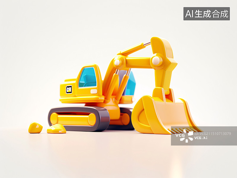 【AI数字艺术】挖掘机3D卡通形象劳动节工业建造概念插图图片素材