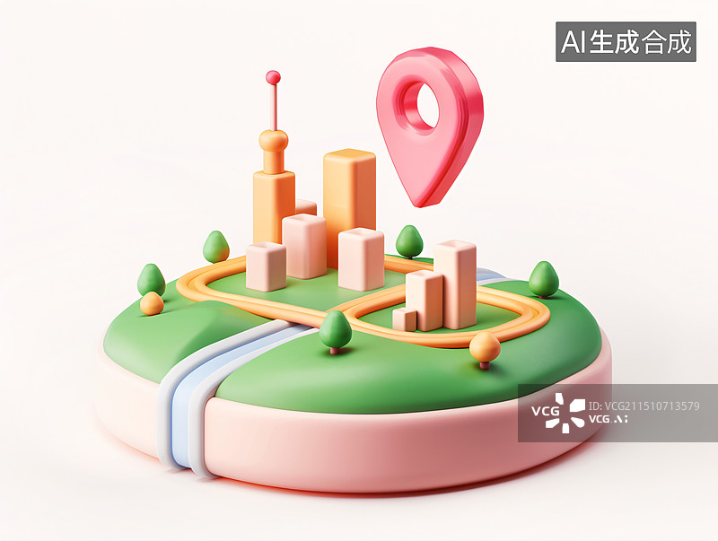 【AI数字艺术】地图上带有指针目的地点的图标的3d插图图片素材