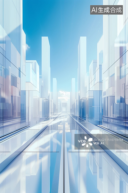 【AI数字艺术】3D蓝色抽象建筑透视三维空间场景图片素材