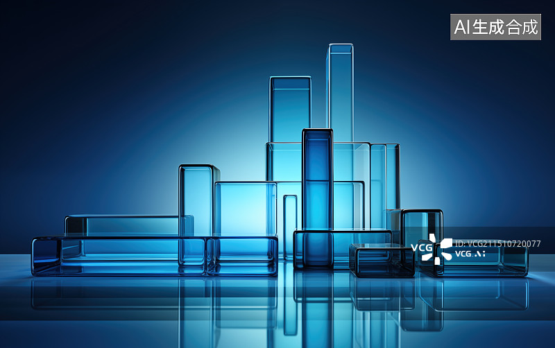 【AI数字艺术】蓝色玻璃立方体图片素材