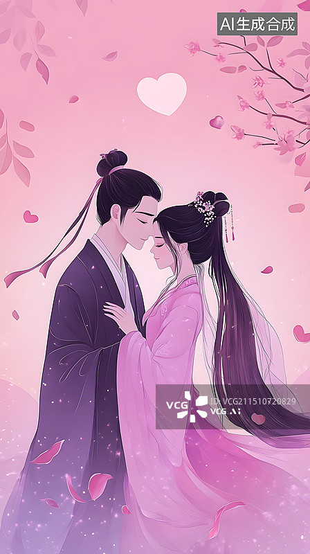 【AI数字艺术】传统中国风七夕情人节海报牛郎织女鹊桥相会插画图片素材