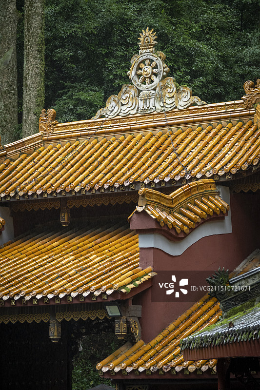 雾里山中古建筑寺庙小雨清幽自然光严禅院图片素材