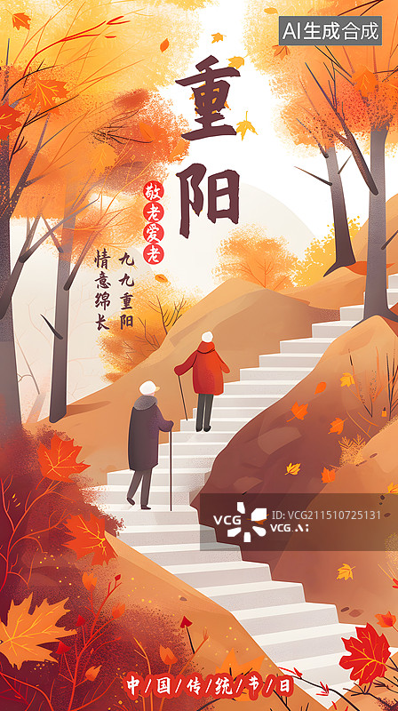 【AI数字艺术】AIGC：重阳节海报插图登高望远图片素材