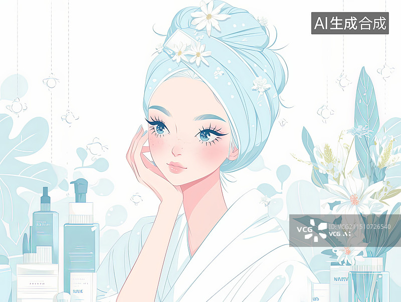 【AI数字艺术】妇女节 女性化妆插画 正在化妆的女孩图片素材