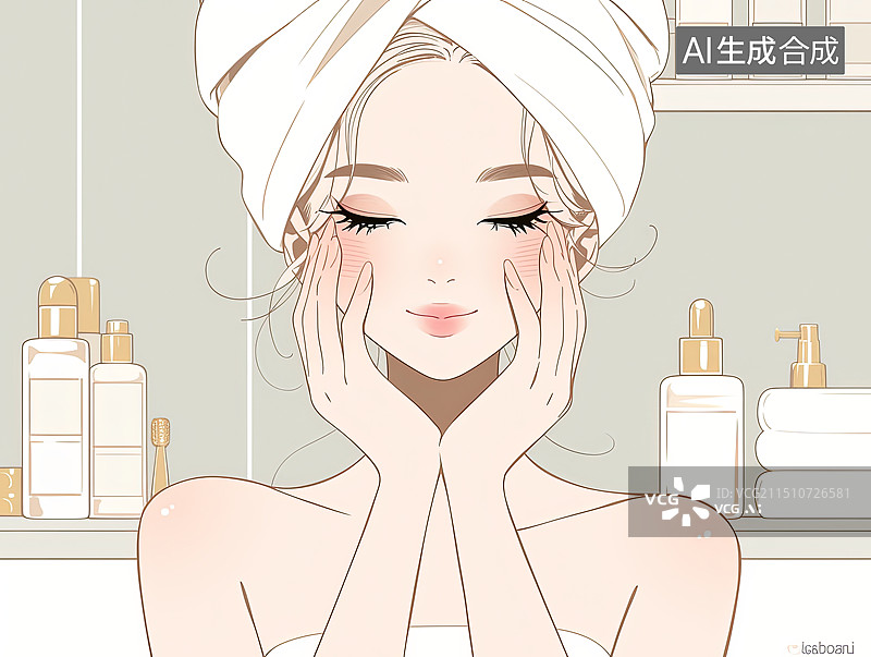 【AI数字艺术】妇女节 女性化妆插画 正在化妆的女孩图片素材