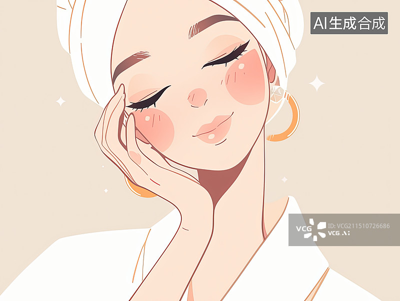 【AI数字艺术】妇女节 女性化妆插画 正在化妆的女孩图片素材