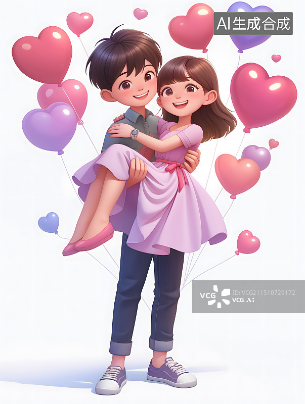【AI数字艺术】3d 卡通 情侣 合照 人物 公主抱 爱心 气球图片素材