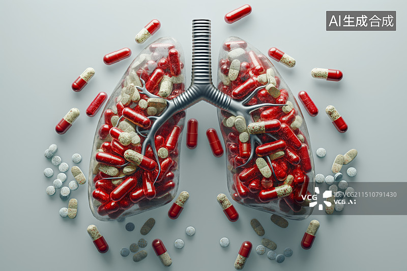 【AI数字艺术】有药丸组成的人体肺部器官插画图片素材