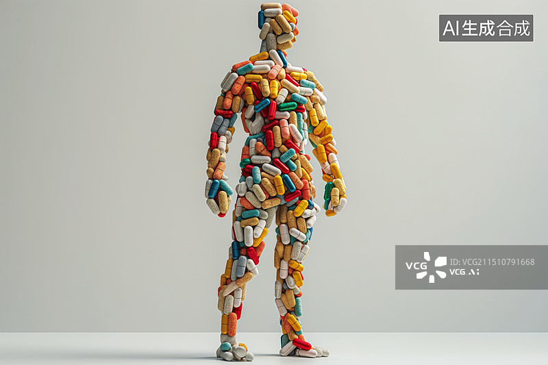 【AI数字艺术】有药丸组成的人体结构示意图图片素材