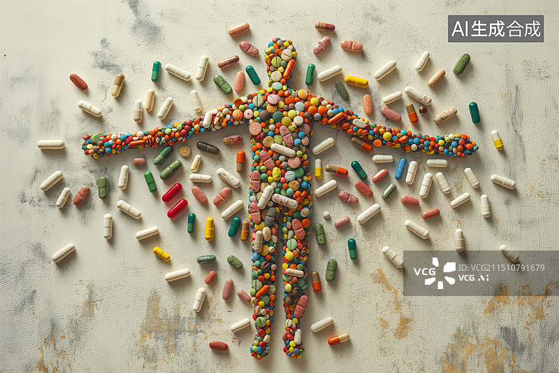 【AI数字艺术】有药丸组成的人体结构示意图图片素材