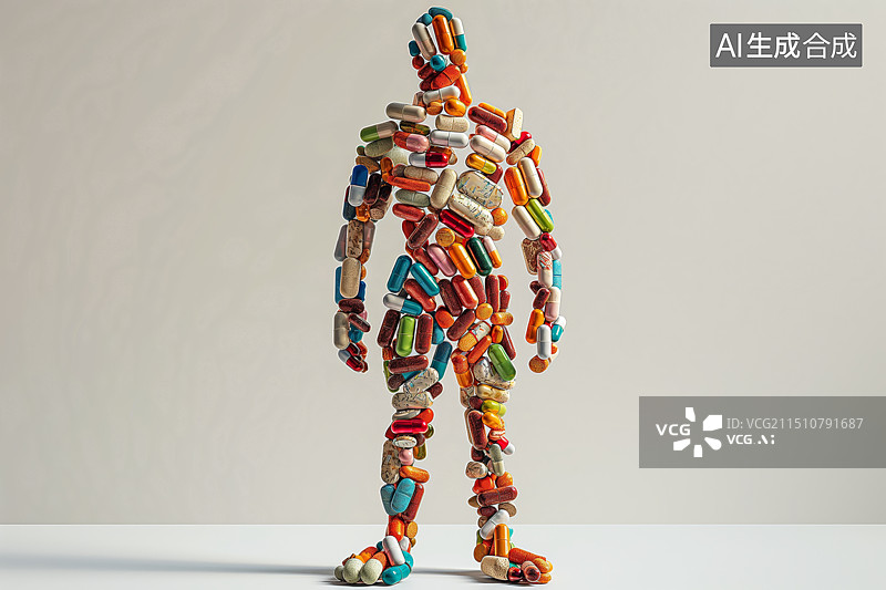 【AI数字艺术】有药丸组成的人体结构示意图图片素材