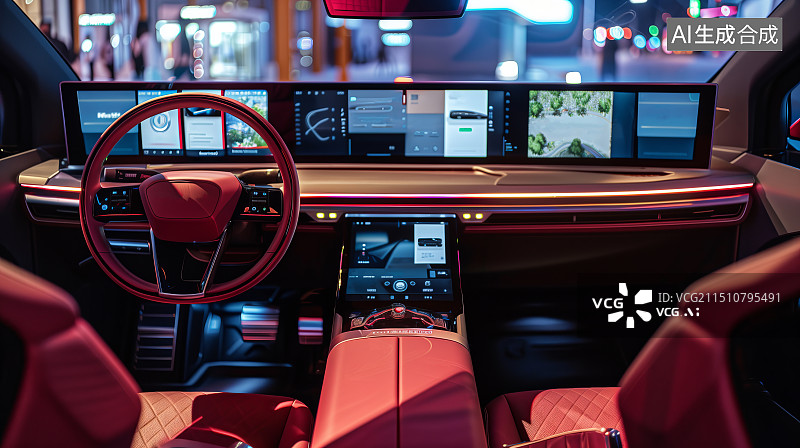 【AI数字艺术】汽车豪华方向盘内饰图片素材