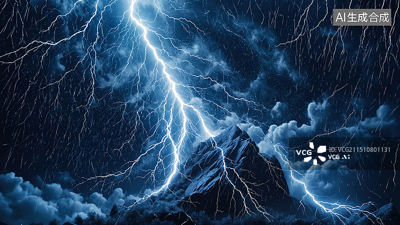 【AI数字艺术】雷电交加的山峰图片素材