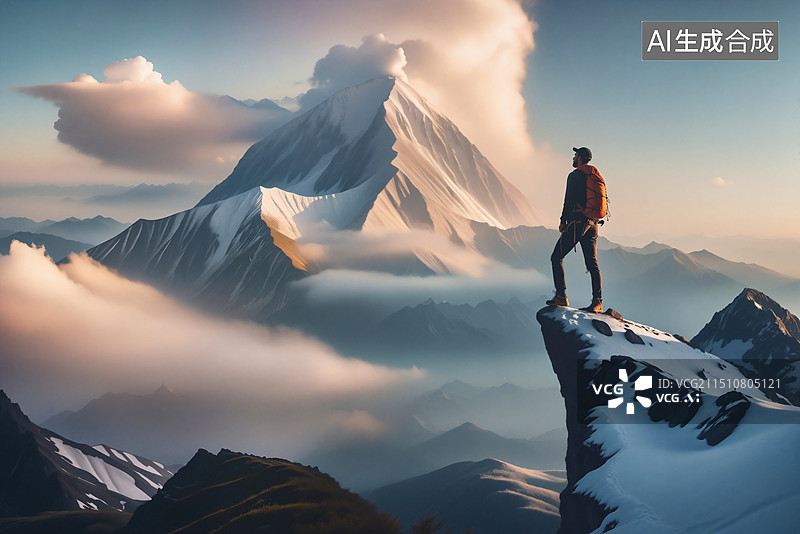 【AI数字艺术】站在雪山上的人图片素材