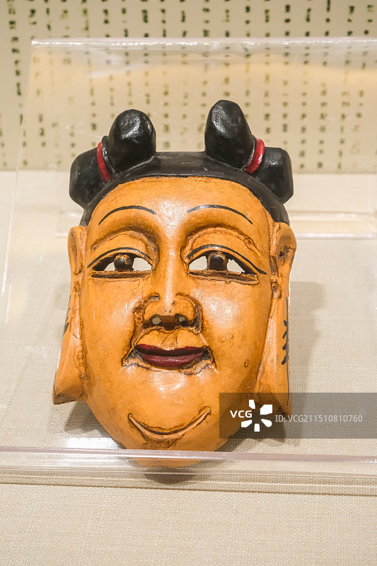 中国贵州傩戏，傩堂戏，傩戏面具，非物质文化遗产，贵州民族博物馆馆藏，傩堂戏面具，傩戏图片素材