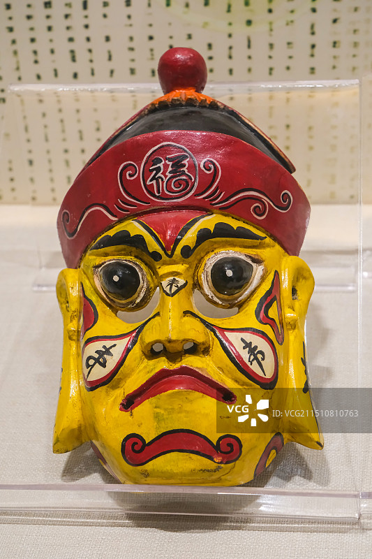 中国贵州傩戏，傩堂戏，傩戏面具，非物质文化遗产，贵州民族博物馆馆藏，傩堂戏面具，傩戏图片素材