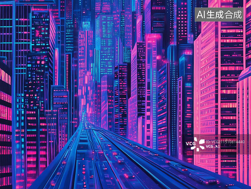 【AI数字艺术】科技感未来城市天际线背景，金融赛博朋克科技插画图片素材