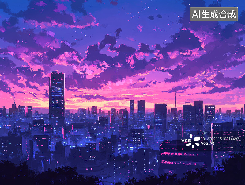 【AI数字艺术】科技感未来城市天际线背景，金融赛博朋克科技插画图片素材