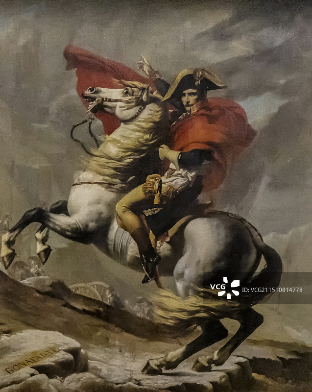 山东博物馆“拿破仑与法兰西的变革时代”展：拿破仑翻越阿尔卑斯山（油画，法国拿破仑第十骑兵团协会收藏）图片素材