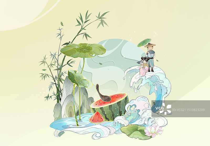 二十四节气国风插画之大暑图片素材
